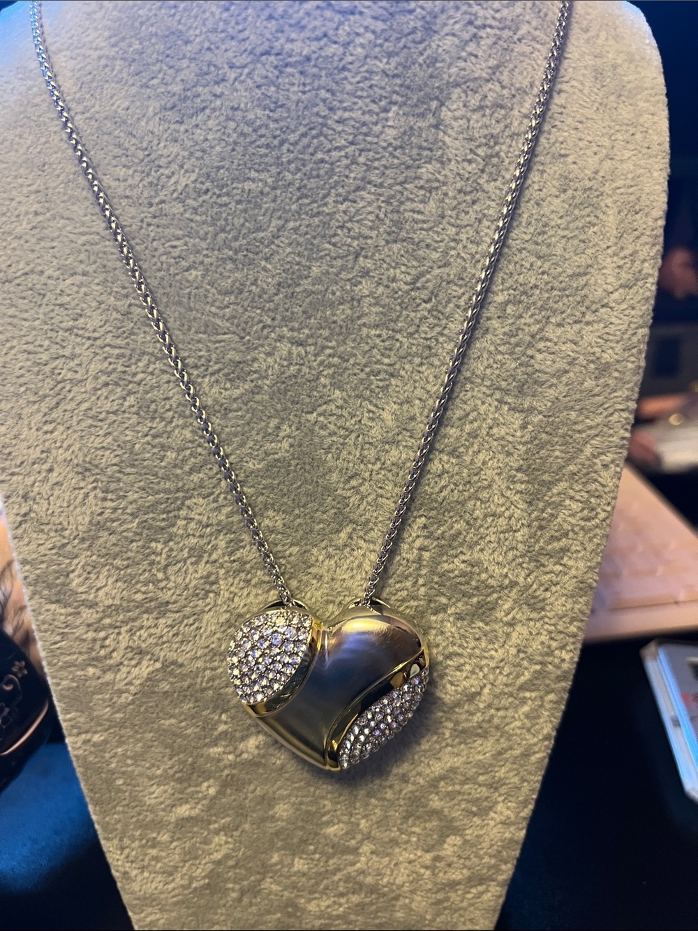 Heart Pendant Necklace with Gold Trim and Crystal Accents